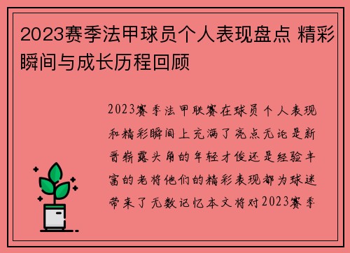 2023赛季法甲球员个人表现盘点 精彩瞬间与成长历程回顾