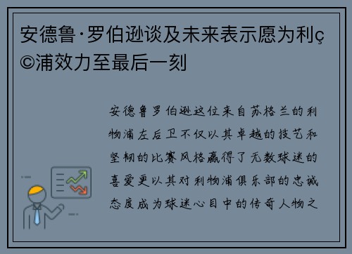 安德鲁·罗伯逊谈及未来表示愿为利物浦效力至最后一刻 安德鲁·罗伯逊谈及未来表示愿为利物浦效力至最后一刻